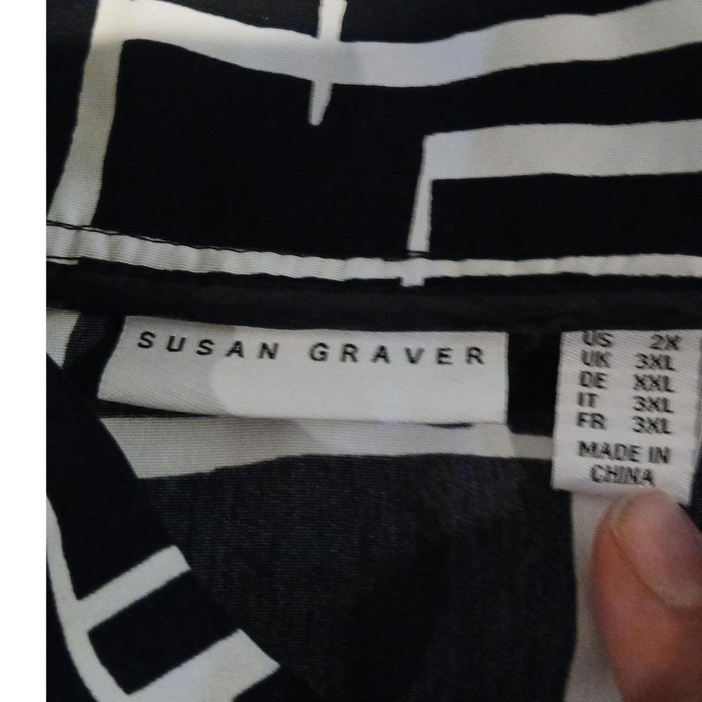 Susan Graver 2x Black and White Geometric Zip Up Bomber Jacket Womens Spring - Picture 9 of 12
